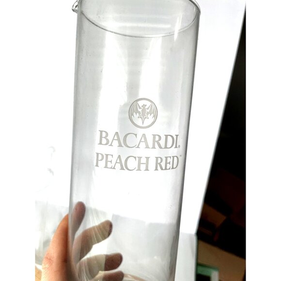 Set Of 2 Bacardi Peach Red Glasses With Stirrers 8.5" Tall Barware Cocktail Drin - Picture 3 of 5